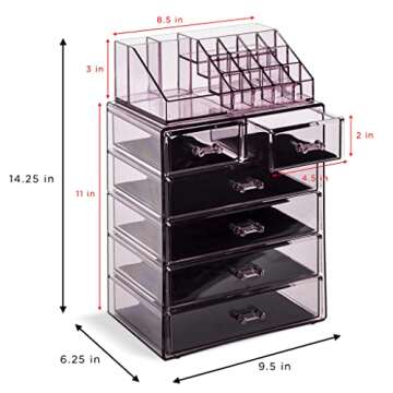 Sorbus Clear Cosmetic Makeup Organizer - Make Up & Jewelry Storage, Case & Display - Spacious Design - Great Holder for Dresser, Bathroom, Vanity & Countertop (4 Large, 2 Small Drawers) [Purple]