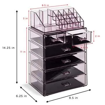 Sorbus Clear Cosmetic Makeup Organizer - Make Up & Jewelry Storage, Case & Display - Spacious Design - Great Holder for Dresser, Bathroom, Vanity & Countertop (4 Large, 2 Small Drawers) [Purple]