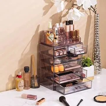 Sorbus Clear Cosmetic Makeup Organizer - Make Up & Jewelry Storage, Case & Display - Spacious Design - Great Holder for Dresser, Bathroom, Vanity & Countertop (4 Large, 2 Small Drawers) [Purple]