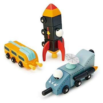 Tender Leaf Toys Space Race Set - Creative Mix and Match Vehicles for Kids 3+