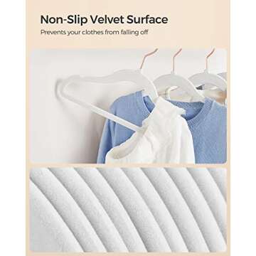 SONGMICS Baby Hangers 50 Pack, Kids Hangers for Closet, 11.8 x 8.1 Inches, Rose Gold 360° Swivel Hooks, Space-Saving Clothes Hangers, Velvet Hangers for Nursery, Non-Slip, Cloud White UCRF027W01