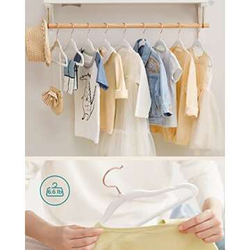 SONGMICS Baby Hangers 50 Pack, Kids Hangers for Closet, 11.8 x 8.1 Inches, Rose Gold 360° Swivel Hooks, Space-Saving Clothes Hangers, Velvet Hangers for Nursery, Non-Slip, Cloud White UCRF027W01