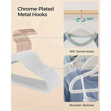 SONGMICS Baby Hangers 50 Pack, Kids Hangers for Closet, 11.8 x 8.1 Inches, Rose Gold 360° Swivel Hooks, Space-Saving Clothes Hangers, Velvet Hangers for Nursery, Non-Slip, Cloud White UCRF027W01