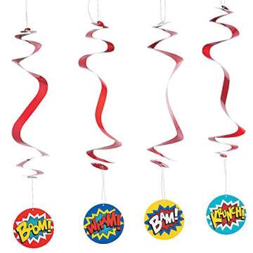Fun Express Superhero Dangling Swirls - 12-Piece Party Decor for a Heroic Celebration!