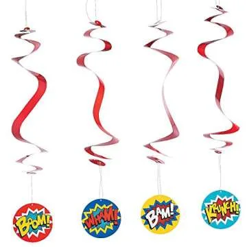 Fun Express Superhero Dangling Swirls - 12-Piece Party Decor for a Heroic Celebration!
