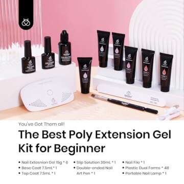 Beetles Gel Polish Poly Nail Gel Nail Kit - 6 Colors Poly Nails Extension Gel with Mini Led Lamp Kit ,Spring Nude Clear Pink All In One Starter Kit Builder Jelly Manicure Enhancement Women Gifts