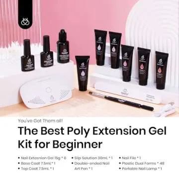 Beetles Gel Polish Poly Nail Gel Nail Kit - 6 Colors Poly Nails Extension Gel with Mini Led Lamp Kit ,Spring Nude Clear Pink All In One Starter Kit Builder Jelly Manicure Enhancement Women Gifts