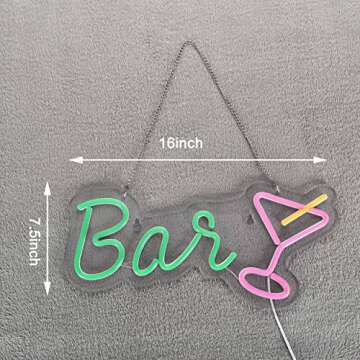 Roouneon Cocktails Neon Bar Sign Wall Decor LED Signs for Cool Light, Wall Art, Bedroom Decorations,...