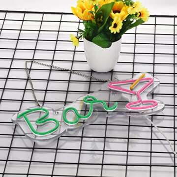 Roouneon Cocktails Neon Bar Sign Wall Decor LED Signs for Cool Light, Wall Art, Bedroom Decorations, Home Accessories, Party, and Holiday Decor(Green+Pink)