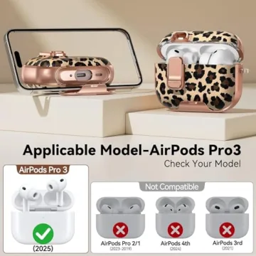 Polislime for AirPods Pro 3 Case 2025 with Safety Lock & Phone Stand - Leopard Print