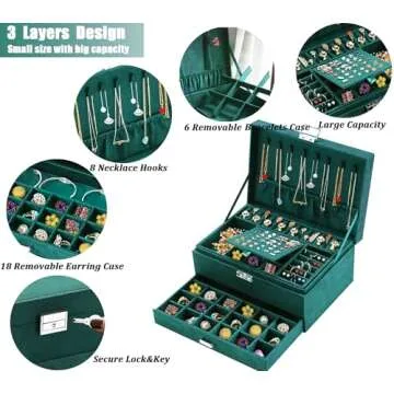 Elegant Green Velvet Jewelry Box with Lock for Women