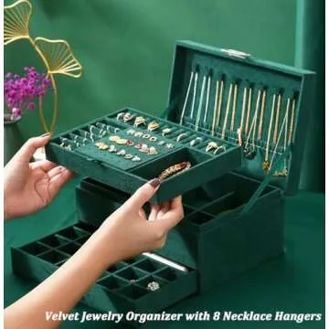 Elegant Green Velvet Jewelry Box with Lock for Women