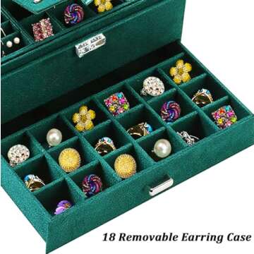 Elegant Green Velvet Jewelry Box with Lock for Women