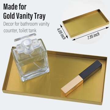 Freelove Sanding Gold Metal Vanity Tray Lettering, Perfume Organizer Jewelry Holder Makeup Dish Catc...