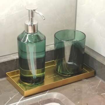 Freelove Sanding Gold Metal Vanity Tray Lettering, Perfume Organizer Jewelry Holder Makeup Dish Catchall Candle Plate Decorative for Dresser Counter Bathroom Desk Home Preppy Room Decor, 4''X8''