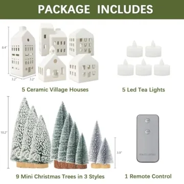 Remote Control Lighted Ceramic Christmas Village Set with Trees