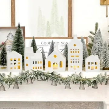 Remote Control Lighted Ceramic Christmas Village Set with Trees