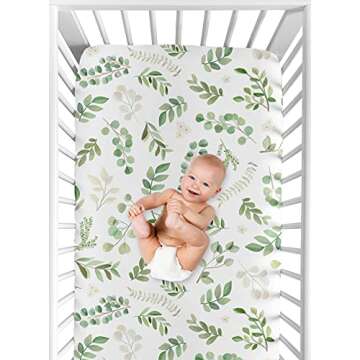 Sweet Jojo Designs Floral Leaf Girl Fitted Crib Sheet Baby or Toddler Bed Nursery - Green and White Boho Watercolor Botanical Woodland Tropical Garden
