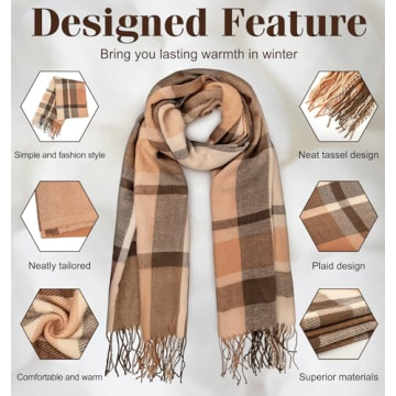 YSense Women's Cozy Long Plaid Blanket Scarf for Winter