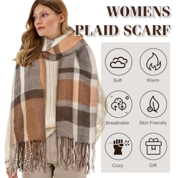 YSense Women's Cozy Long Plaid Blanket Scarf for Winter
