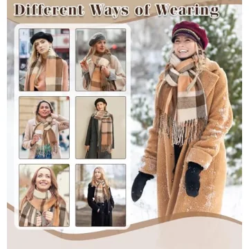 YSense Women's Cozy Long Plaid Blanket Scarf for Winter