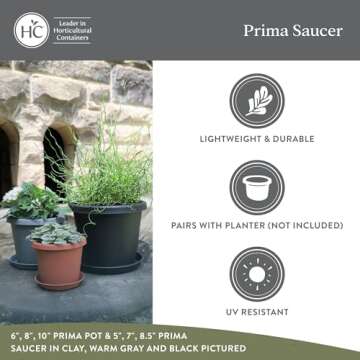The HC Companies Round Prima Flower Pot Saucers - Plastic Plant Saucer for Outdoors & Indoors - Traditional Plant Pot Trays for Water Drainage -Durable Plant Tray (14-inch Sandstone, Pack of 1)