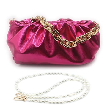NAARIIAN Women’s Cloud-Shape Metallic PU Dumpling Bags | Chunky Chain Clutch Purses | Detachable S...