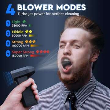 Powerful Electric Air Duster for PC - Turbojet 150000 RPM Air Blaster for Car Detailing - Rechargeab...