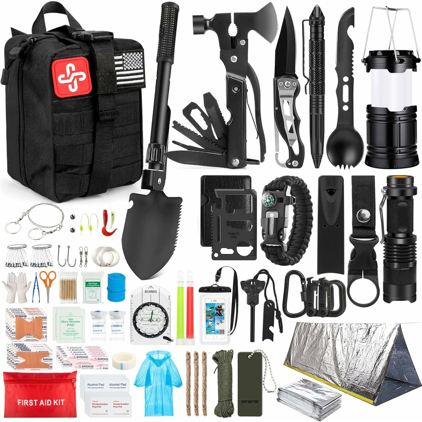250Pcs Molle Survival Kit: Gear, First Aid & Tent