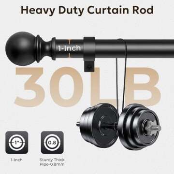 Zeerobee Curtain Rods for Windows 66 to 120, Adjustable Heavy Duty Wrap Around 1 Inch Curtain Rod, Outdoor Indoor Room Divider Modern Drapery Pole, Black, 32-120"
