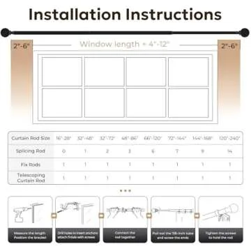 Zeerobee Curtain Rods for Windows 66 to 120, Adjustable Heavy Duty Wrap Around 1 Inch Curtain Rod, Outdoor Indoor Room Divider Modern Drapery Pole, Black, 32-120"