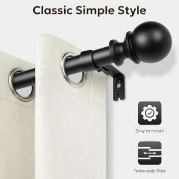 Zeerobee Curtain Rods for Windows 66 to 120, Adjustable Heavy Duty Wrap Around 1 Inch Curtain Rod, Outdoor Indoor Room Divider Modern Drapery Pole, Black, 32-120"