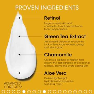 Advanced Clinicals Retinol Cream Face Moisturizer | Crepey Skin Care Treatment | Fragrance Free Body...