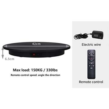JAYEGT Motorized Rotating Display Stand, 360 Degree Electric Rotating Potography Turntable for Products Display，Live Video Show, Remote Control Angle, Speed (Black/16.5inch /330Lbs Load/Wired)