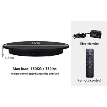 JAYEGT Motorized Rotating Display Stand, 360 Degree Electric Rotating Potography Turntable for Products Display，Live Video Show, Remote Control Angle, Speed (Black/16.5inch /330Lbs Load/Wired)