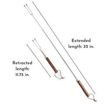 Blue River Goods Smores Sticks | Set of 6 Marshmallow Roasting Sticks | Telescoping Stainless Steel w/Walnut Handles | Smore Sticks for Marshmallow Sticks for Fire Pit | Smore Sticks for Fire Pit