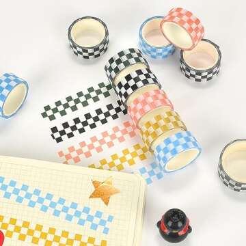 XiowDow Checkered Washi Tape Set Plaid Decorative Washi Tapes 0.6inch width Grid Masking Paper Tape 5 Rolls Checkerboard Flag Tapes for Art Craft Party Decoration Box label Card Making Office Supplies