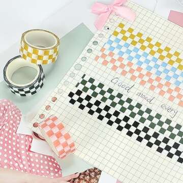 XiowDow Checkered Washi Tape Set Plaid Decorative Washi Tapes 0.6inch width Grid Masking Paper Tape 5 Rolls Checkerboard Flag Tapes for Art Craft Party Decoration Box label Card Making Office Supplies