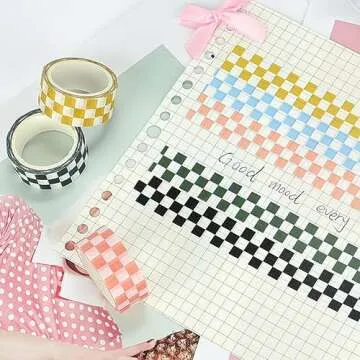 XiowDow Checkered Washi Tape Set Plaid Decorative Washi Tapes 0.6inch width Grid Masking Paper Tape 5 Rolls Checkerboard Flag Tapes for Art Craft Party Decoration Box label Card Making Office Supplies