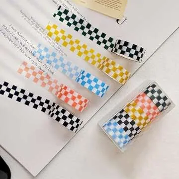 XiowDow Checkered Washi Tape Set Plaid Decorative Washi Tapes 0.6inch width Grid Masking Paper Tape 5 Rolls Checkerboard Flag Tapes for Art Craft Party Decoration Box label Card Making Office Supplies