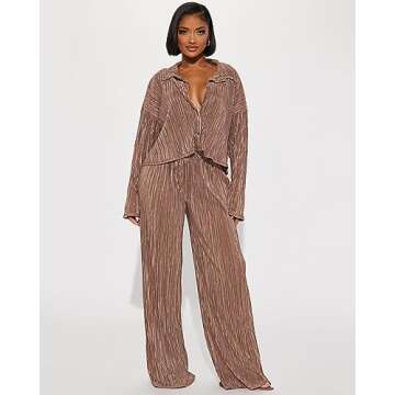 QZOOK Vacation Outfits for Women Fall Pleated Lounge Sets 2 piece Casual Y2K Crop Top Long Sleeve Bu...