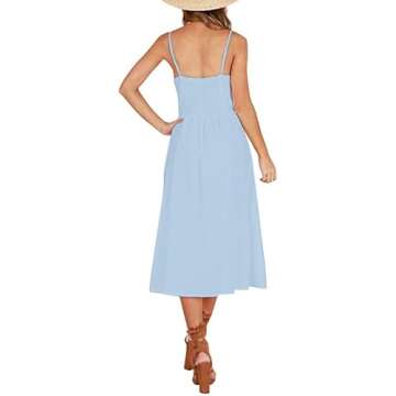 ECHOINE Women's Summer Dresses, Floral Boho Spaghetti Strap Button Down Swing Midi Beach Dress with Pockets