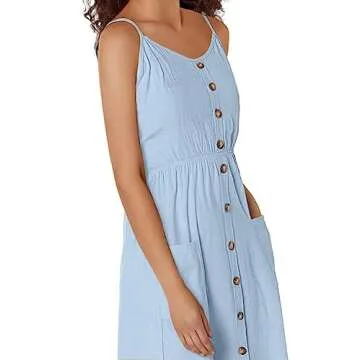 ECHOINE Women's Summer Dresses, Floral Boho Spaghetti Strap Button Down Swing Midi Beach Dress with Pockets