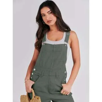 ANRABESS Womens Jean Overalls Loose Fit Adjustable Strap Denim Jumpsuits Rompers Bib Overall 2025 Spring Fashion Work Outfits Army Green Medium