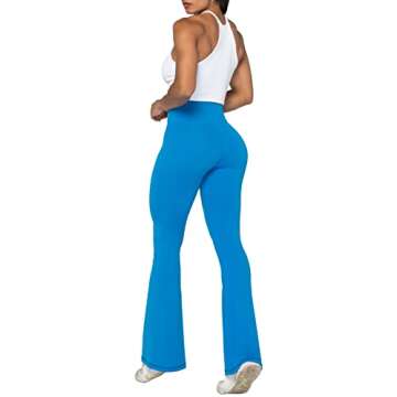 Sunzel Flare Leggings, Crossover Yoga Pants for Women with Tummy Control, High-Waisted and Wide Leg French Blue