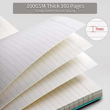 HIUKOOKA College Ruled Spiral Notebook 6 Pack-A5 Hardcover Notebook 960 Pages, 5.7" x 8.22" Journal for Women Multi Subjects Notebook for works,(100 GSM Thick Paper) With Divider Tabs for Writing