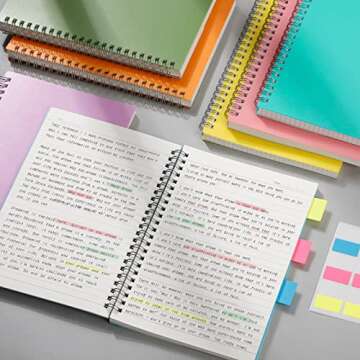 HIUKOOKA College Ruled Spiral Notebook 6 Pack-A5 Hardcover Notebook 960 Pages, 5.7" x 8.22" Journal for Women Multi Subjects Notebook for works,(100 GSM Thick Paper) With Divider Tabs for Writing