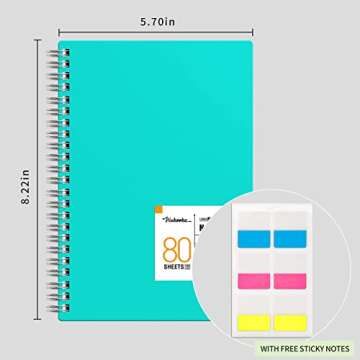 HIUKOOKA College Ruled Spiral Notebook 6 Pack-A5 Hardcover Notebook 960 Pages, 5.7" x 8.22" Journal for Women Multi Subjects Notebook for works,(100 GSM Thick Paper) With Divider Tabs for Writing