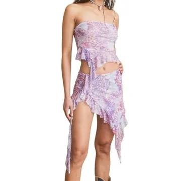 NUFIWI Y2K Ruffles Fairy Skirts Set Trendy See Through