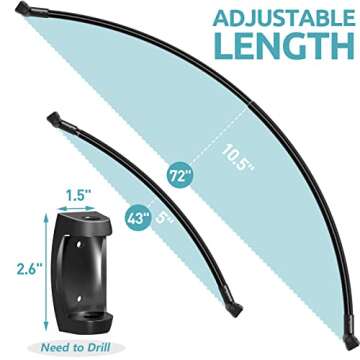 Bonpally Curved Shower Curtain Rod 43-72 Inches Adjustable, Aluminum Shower Rod Rustproof, Round sho...